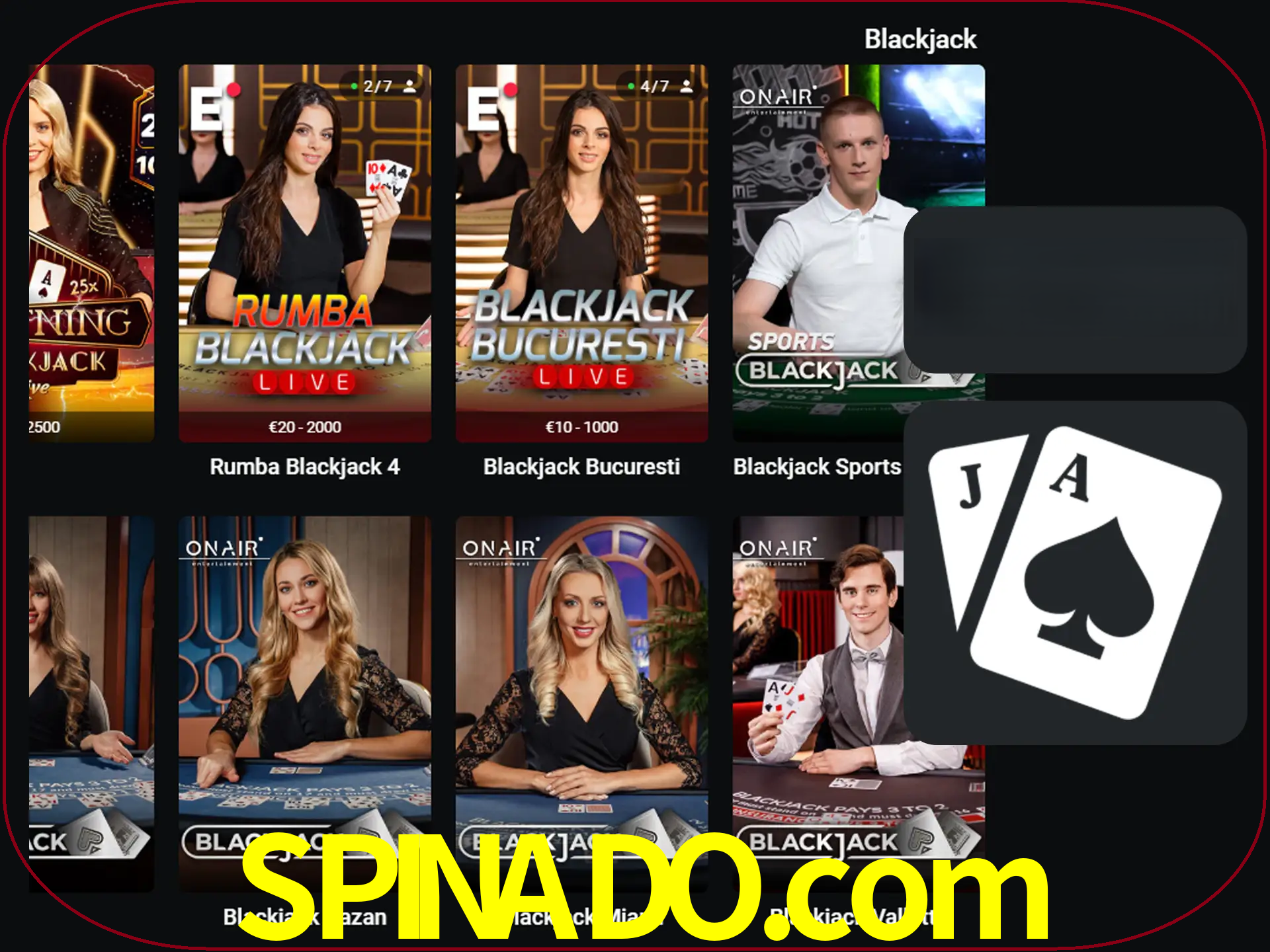 Escolha uma mesa completa de jogadores de blackjack.